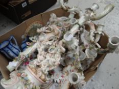 Collection of mainly decorative continental cherub and flower decorated candelabra (with damage),