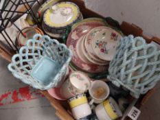 A crate of mixed china including teaware, bowls, jugs ETC Condition reports provided on request by