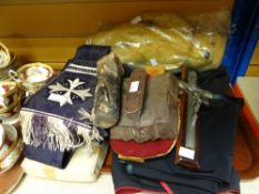 Two vintage priest's stoles, two academic hoods, crucifix, vintage teddy bear ETC Condition