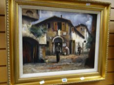BORELLI oil on canvas - continental street scene of figures, 37 x 48cms Condition reports provided