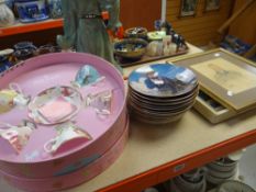 Boxed Royal Albert 100 years anniversary teaware, collectors plates and two framed pictures