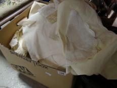 A box of various mainly table linen Condition reports provided on request by email for this