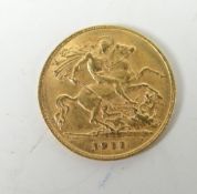 George V 1911 gold half sovereign Condition reports provided on request by email for this auction