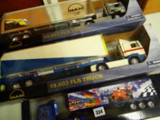 Three boxed long-hauler collection HGV trucks Condition reports provided on request by email for