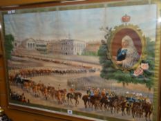 A framed Queen Victoria Diamond Jubilee Procession, 1897 coloured print Condition reports provided