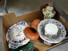 A crate of various china including covered bowls, leaf plates ETC Condition reports provided on
