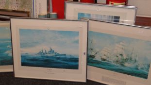 ROBERT TAYLOR group of five naval coloured prints, some with pencil signatures Condition reports
