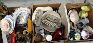 Three boxes of various mixed china including large mixing bowl, jugs ETC Condition reports