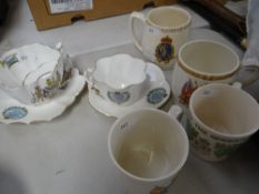 A parcel of commemorative ware including Foley china mustache cup Condition reports provided on