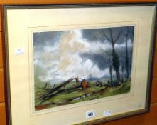 JOHN SWEETINGHAM oil on canvas - barren landscape, entitled 'After the Storm', signed, 24 x 36cms