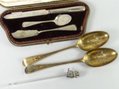 A three-piece cased set of bright-cut silver travelling cutlery, hallmarks circa London 1869 and