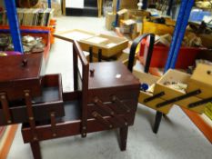 Two vintage wooden concertina effect sewing boxes (with some contents) Condition reports provided on