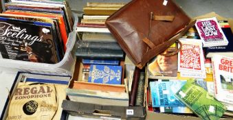 Crate of LP records, briefcase of sheet music, hardback and paperback books Condition reports