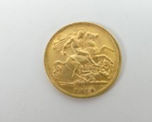 George V 1914 gold half sovereign Condition reports provided on request by email for this auction