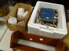 A parcel of mixed flatware, a wooden book stand and a quantity of Wedgwood teaware Condition reports