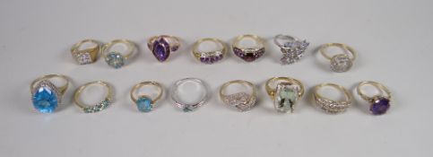 Fifteen modern dress rings, mainly if not all marked 9ct gold and QVC, 55gms Condition reports