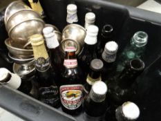 Collection of various vintage commemorative bottled beer, old glass bottles, small EPNS bowls
