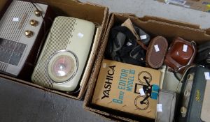 Collection of various vintage radios, Roberts, Bush ETC, vintage cameras and binoculars ETC