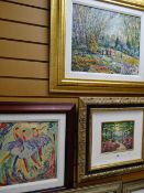 POLARK oil on board - impressionist garden view with figures, framed, 39 x 48cms together with two