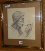 JONI MITCHELL (mouth artist) fisherman smoking, 28 x 27cms Condition reports provided on request