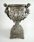 A nineteenth century Rococo-style metalwork twin-handled vase of highly decorative form with