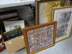 Collection of various framed prints and pictures including framed cigarette cards, kings & queens of