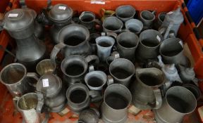 Tray of various pewter mainly tankards, some lidded Condition reports provided on request by email