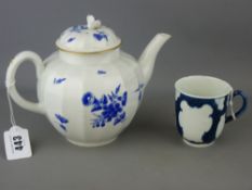 First period Worcester James Giles dry blue decorated teapot and cover and a half decorated cup, the