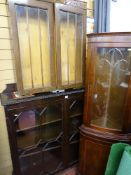 Polished wood two door display cabinet, standing corner cupboard etc
