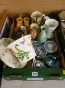 Mixed box of collectables including a Crown Ducal tube lined jug, Spode 'Floral Haven' planter etc