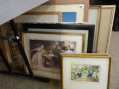 Quantity of framed pictures and prints including two large examples located further along