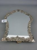 Silver framed easel mirror with pierced decoration of birds, butterflies and cherubs, import duty