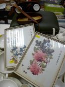 Pair of Oriental prints, cased set of binoculars by Zenith and a studded leather effect footstool