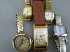 Gold cased lady's vintage wristwatch and four other base metal wristwatches