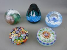 Five vintage paperweights including a limited edition Caithness 'Channel Crossing' no. 242/650