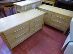 Pair of modern stylish oak six drawer bedroom chests