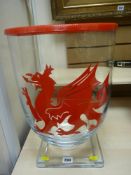 Giant glass Welsh vase with glass base