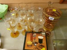 Selection of vintage glassware and cocktail sticks etc
