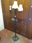 Black metal three branch ornate lamp E/T