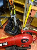 Power Devil Fairway 1600 leaf blower and a parcel of long handled garden tools and bow saws etc E/T