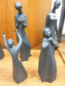 Four Royal Doulton matt black figurines - 'Awakening', 'Tenderness', 'Images Thankful' and '
