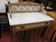 Tiled back scumble painted marble topped washstand
