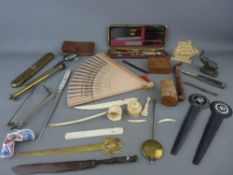 Mixed group of collectables including various letter openers, brass spectacles case, Oriental