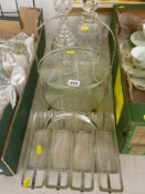 Two EPNS and glass table servers and two glass decanters with stoppers