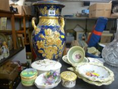 Davenport cobalt and gilt decorated vase (some damage, converted to lamp base), two modern pill