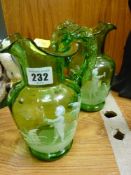 Pair of Mary Gregory style jugs A/F