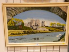 Oil on board - Rhuddlan Castle, signed and dated 1980