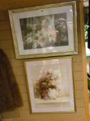 Two framed floral prints