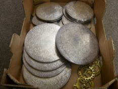 Quantity of EPNS coasters and four vintage horse brasses
