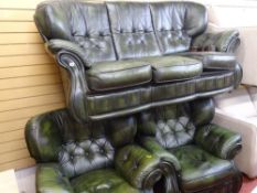 Green three piece button backed lounge suite